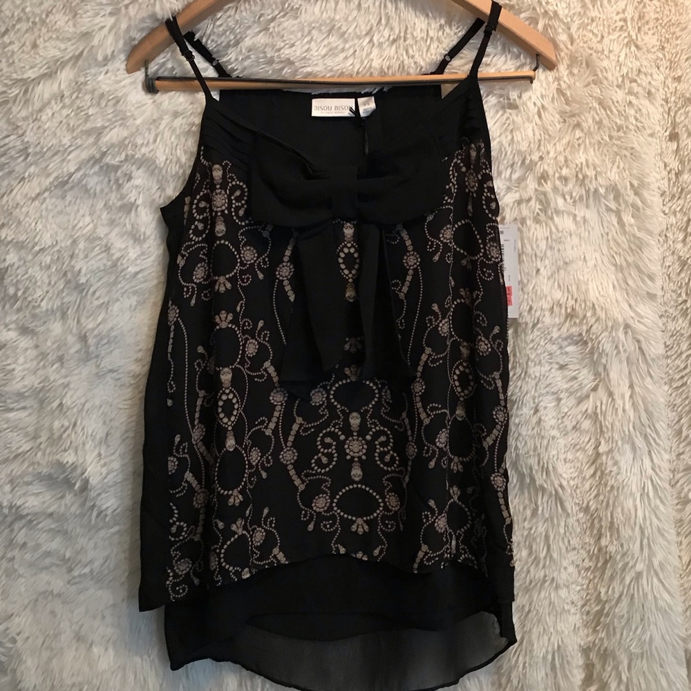 NWT Bisou Bisou career Black tan bow top size XS